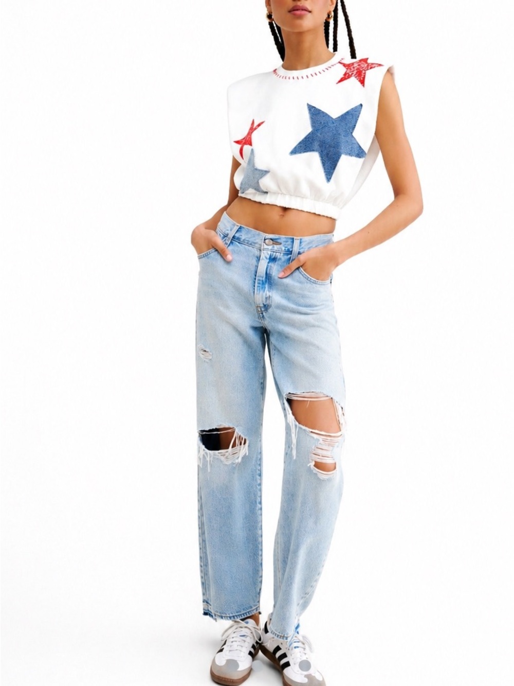 Free People Tricia Fix Americana Star Tank Fourth of July Patriotic Boho Top